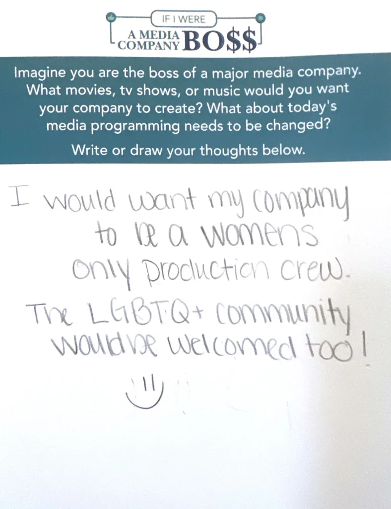 [Disclaimer: grammar left as authors intended] I would want my company to be a womens only production crew. The LGBTQ+ community would be welcomed too!